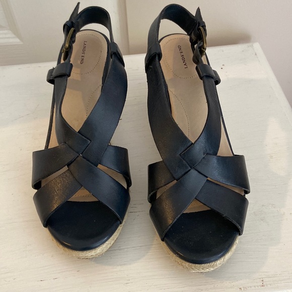 LandsEnd Navy Wedge Sandals - Picture 3 of 12